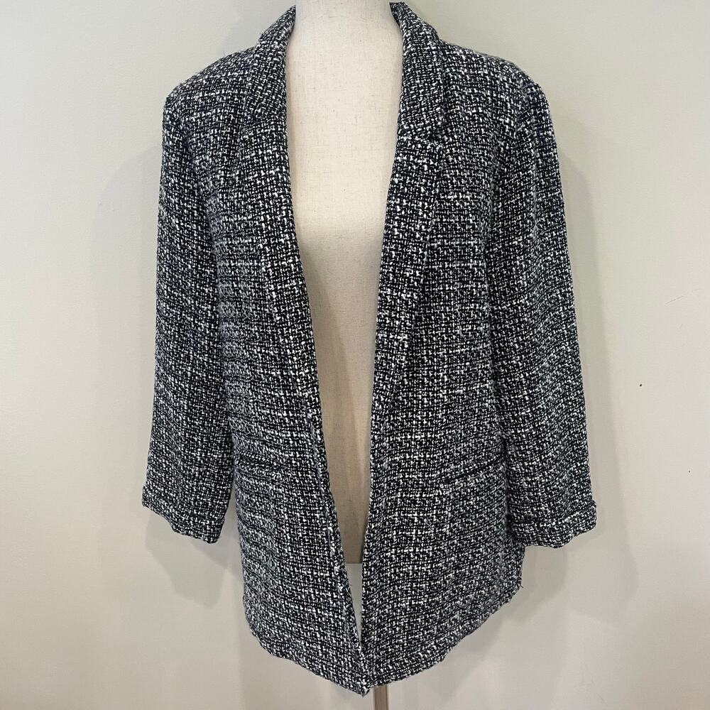 Nanette Lepore Open Front Textured Tweed Blazer Sz L